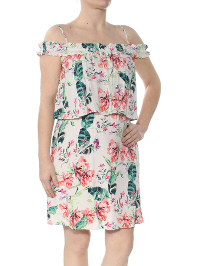 SANCTUARY Womens Pink Cold Shoulder  Popover Floral Sleeveless Square Neck Above The Knee Paneled Dress