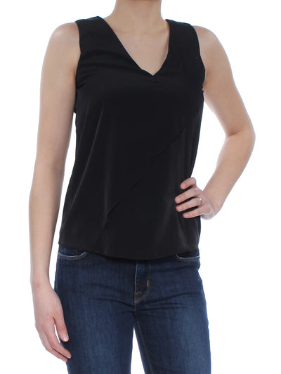 BAR III Womens Black Seamed Sleeveless V Neck Wear To Work Top