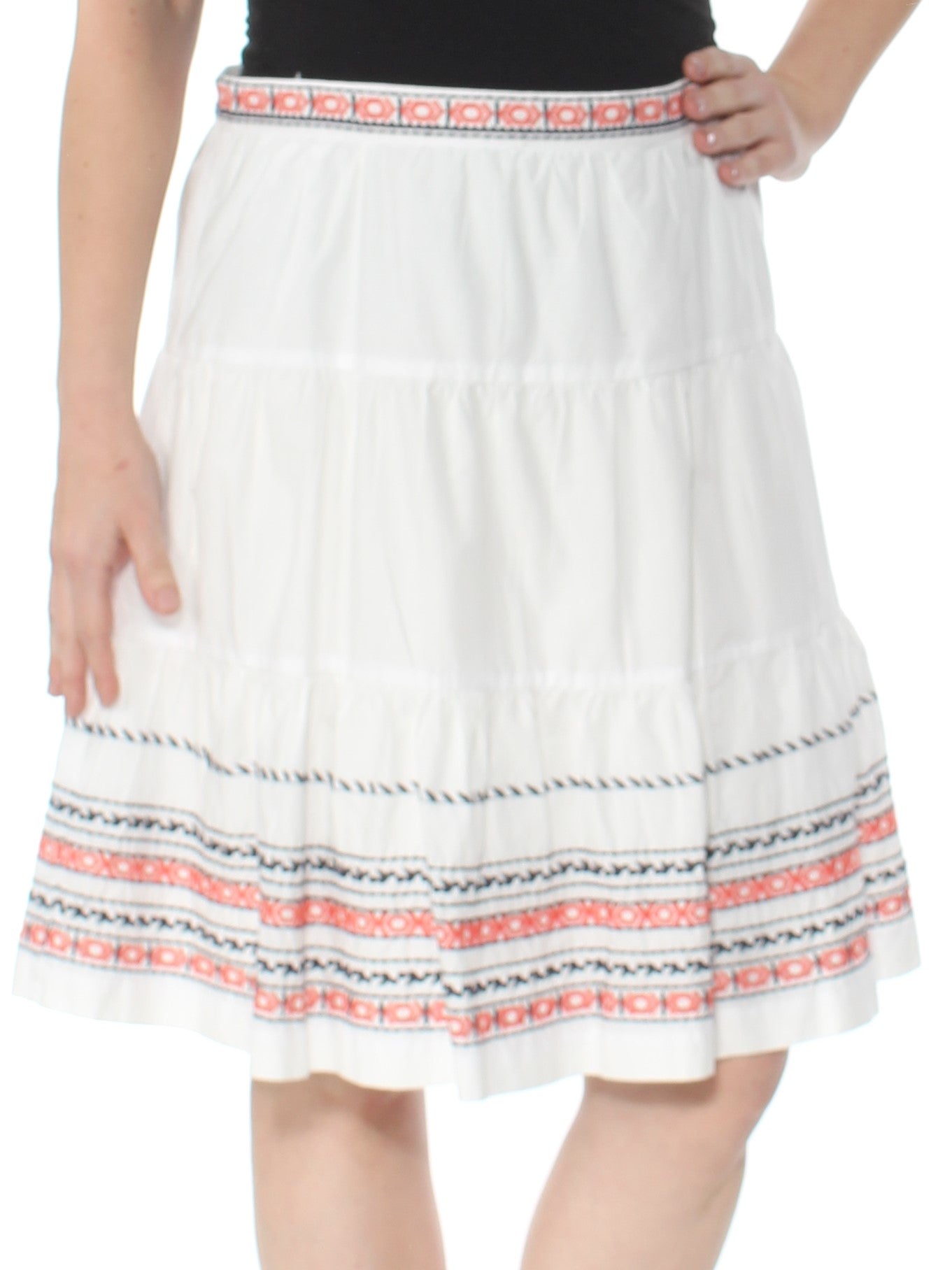 TOMMY HILFIGER Womens White Embroidered Knee Length Skirt