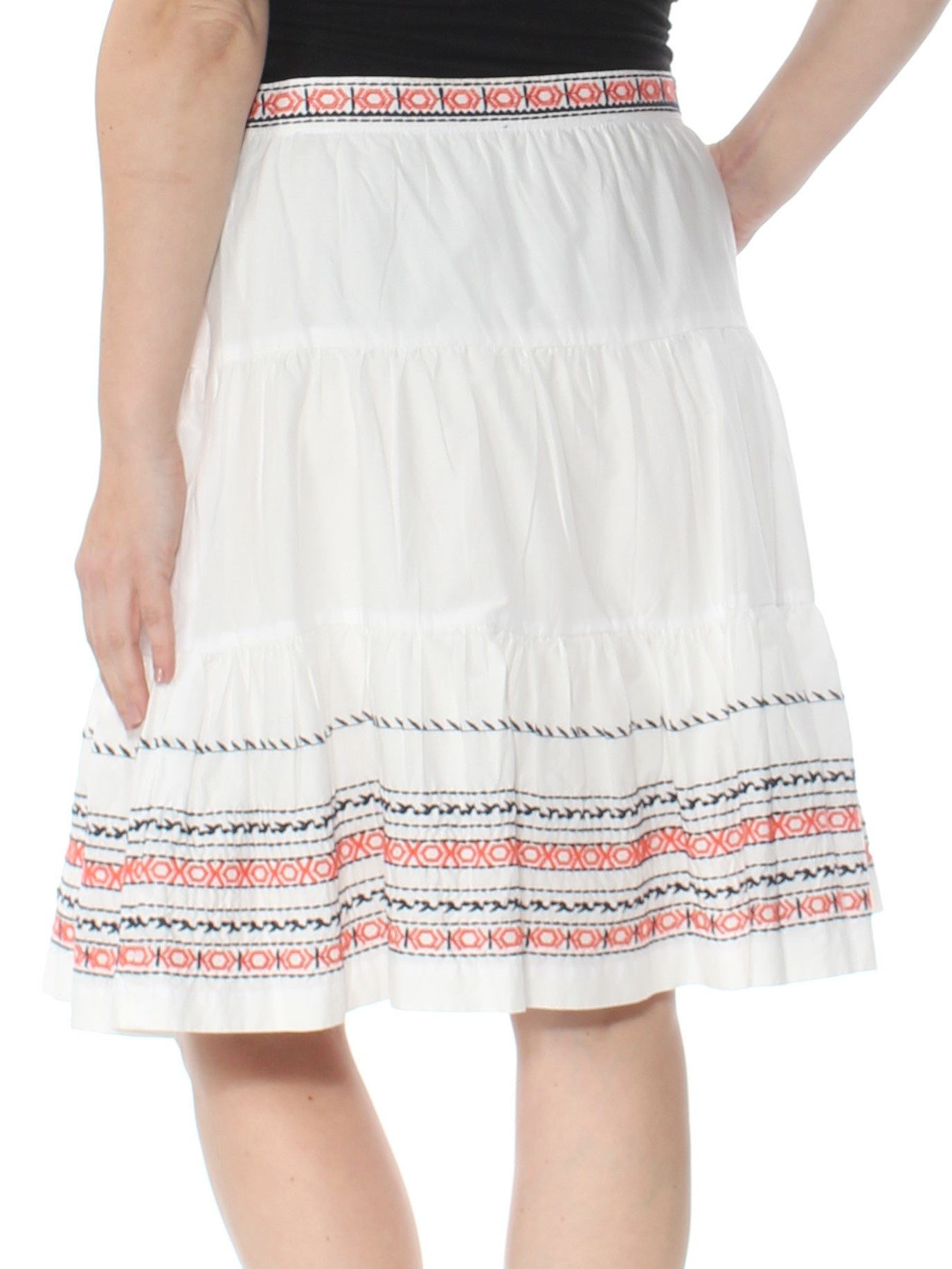 TOMMY HILFIGER Womens White Embroidered Knee Length Skirt