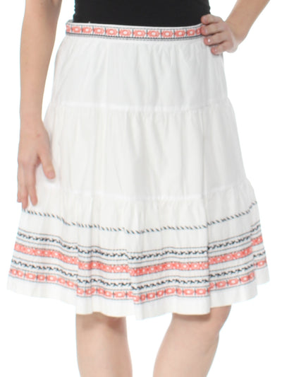 TOMMY HILFIGER Womens White Embroidered Knee Length Skirt