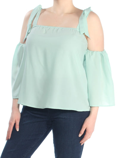 BUFFALO Womens Aqua Cold Shoulder Bell Sleeve Square Neck Top