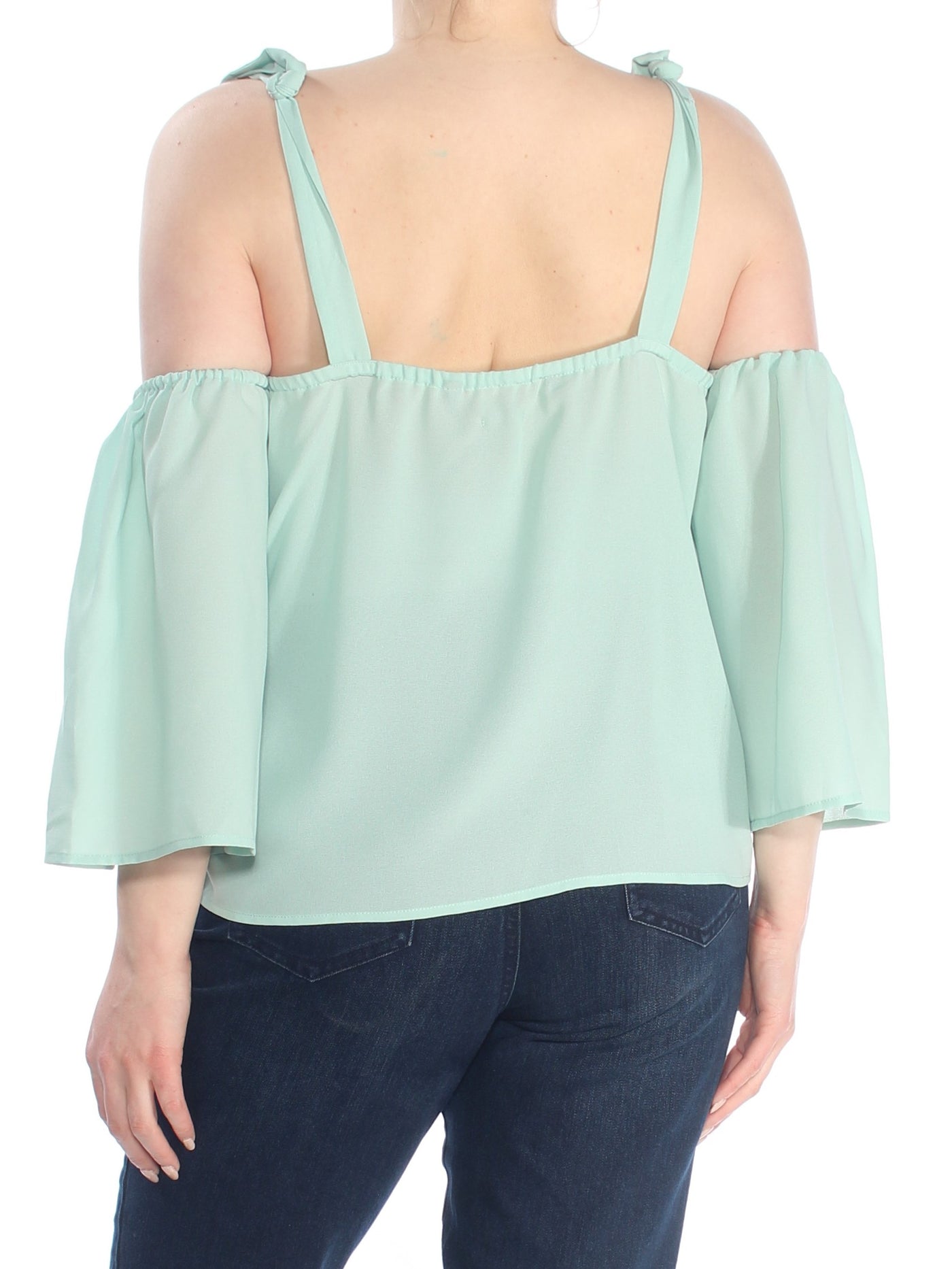 BUFFALO Womens Aqua Cold Shoulder Bell Sleeve Square Neck Top