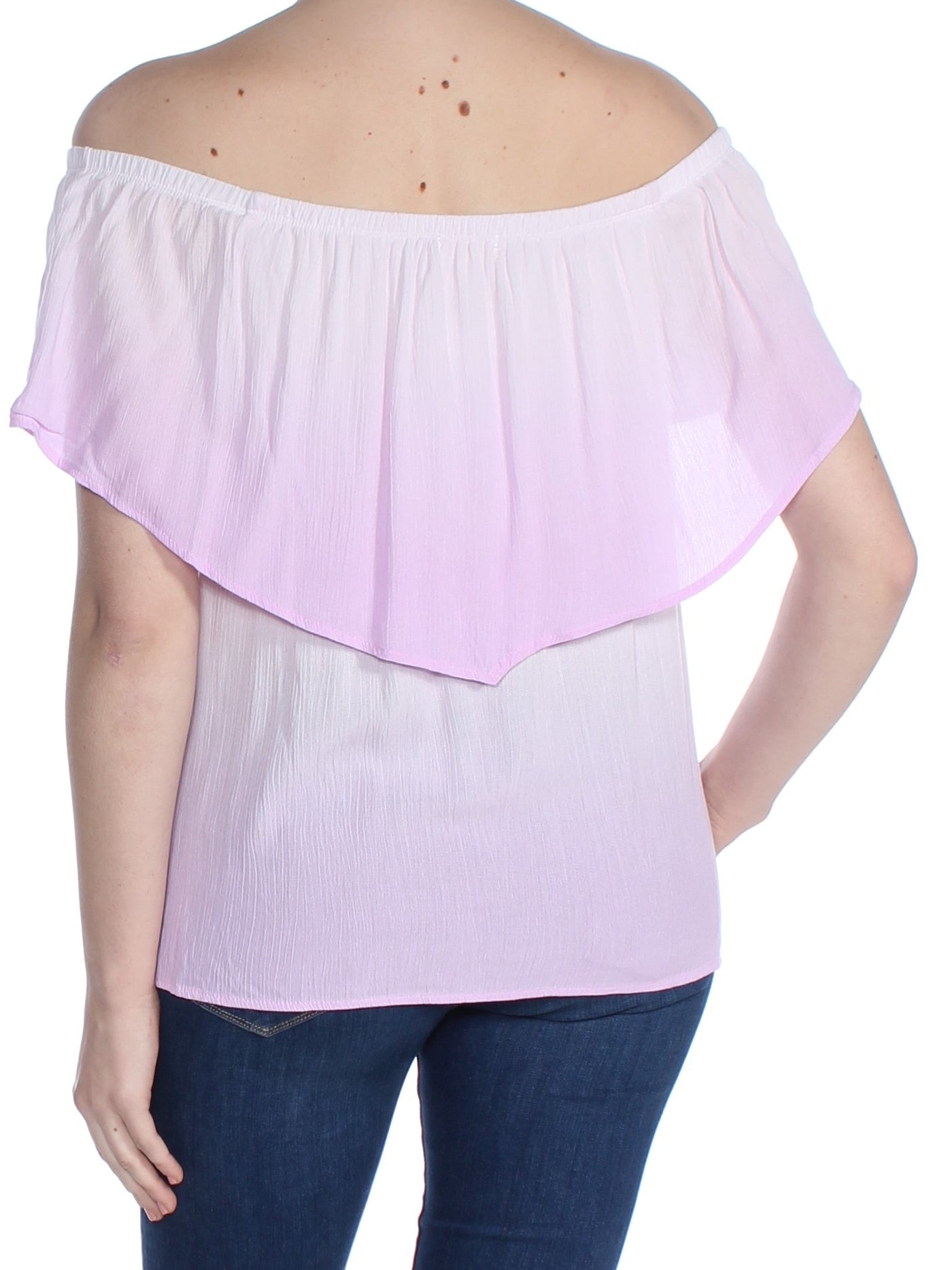 ULTRA FLIRT Womens Purple Flounce Short Sleeve Off Shoulder Top