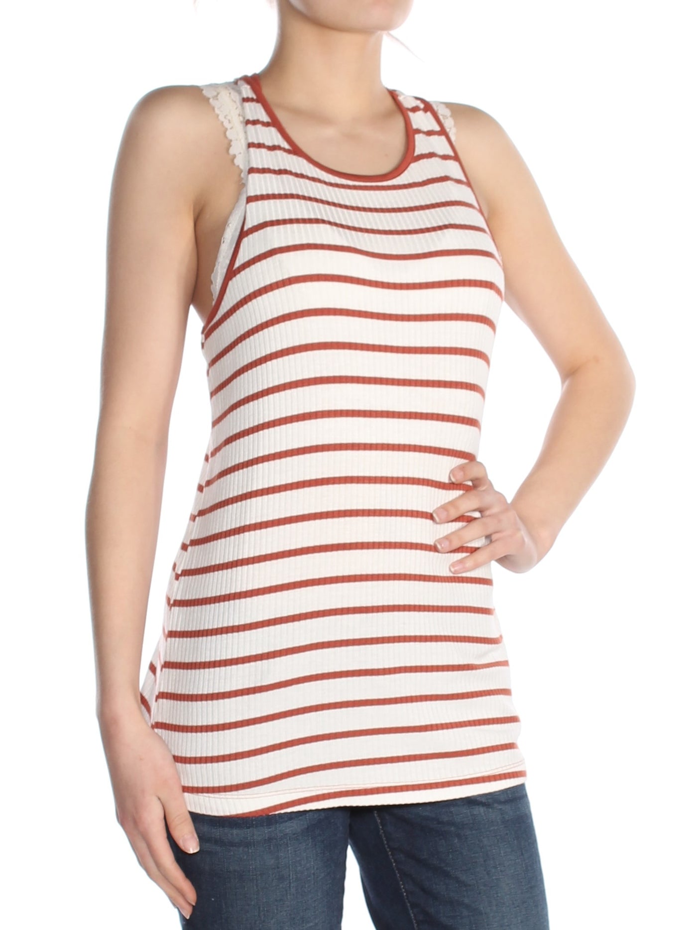 Sanctuary Womens Twist Back Striped Sleeveless Scoop Neck Tank Top