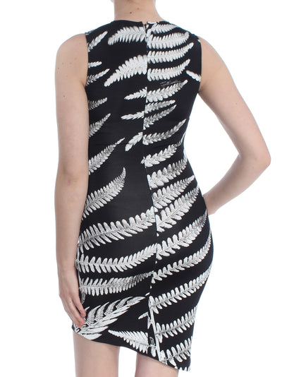 JUST CAVALLI Womens Black Mesh Inset Asymmetrical Sleeveless Mini Cocktail Sheath Dress