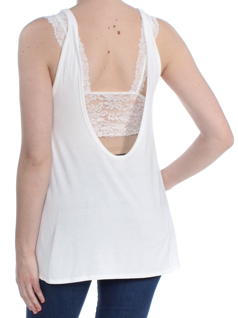 WE THE FREE Womens Ivory Low Back Tank Low Back Tank Sleeveless Scoop Neck Top