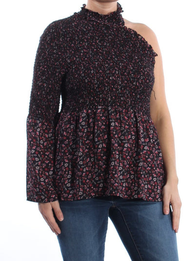 CECE Womens Black Floral Long Sleeve Turtle Neck Party Top