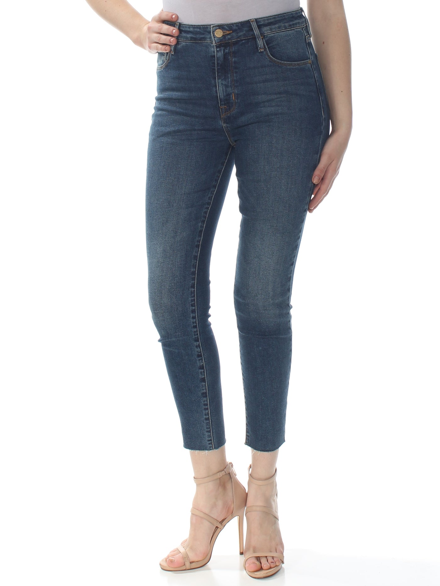 SANCTUARY Womens Navy Frayed Skinny Jeans