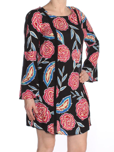 ROXY Womens Black Floral Long Sleeve Jewel Neck Above The Knee Tunic Dress