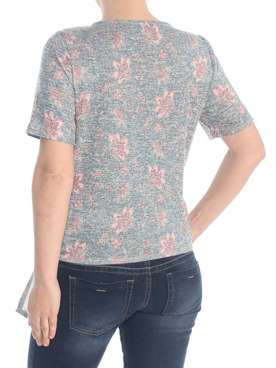 WILLIAM RAST Womens Floral Short Sleeve Jewel Neck Top