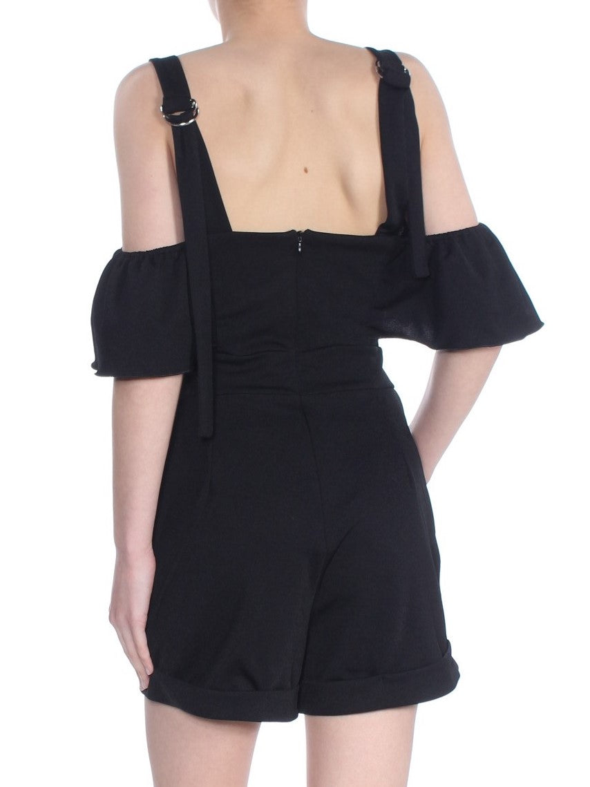 XOXO Womens Black Pocketed Spaghetti Strap Off Shoulder Romper