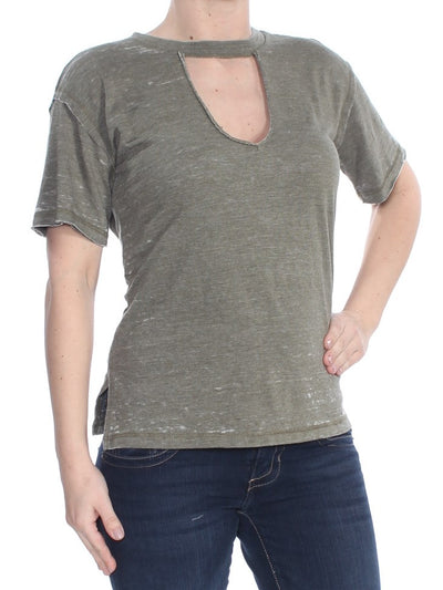 LUCKY BRAND Womens Green Cut Out Heather T-Shirt