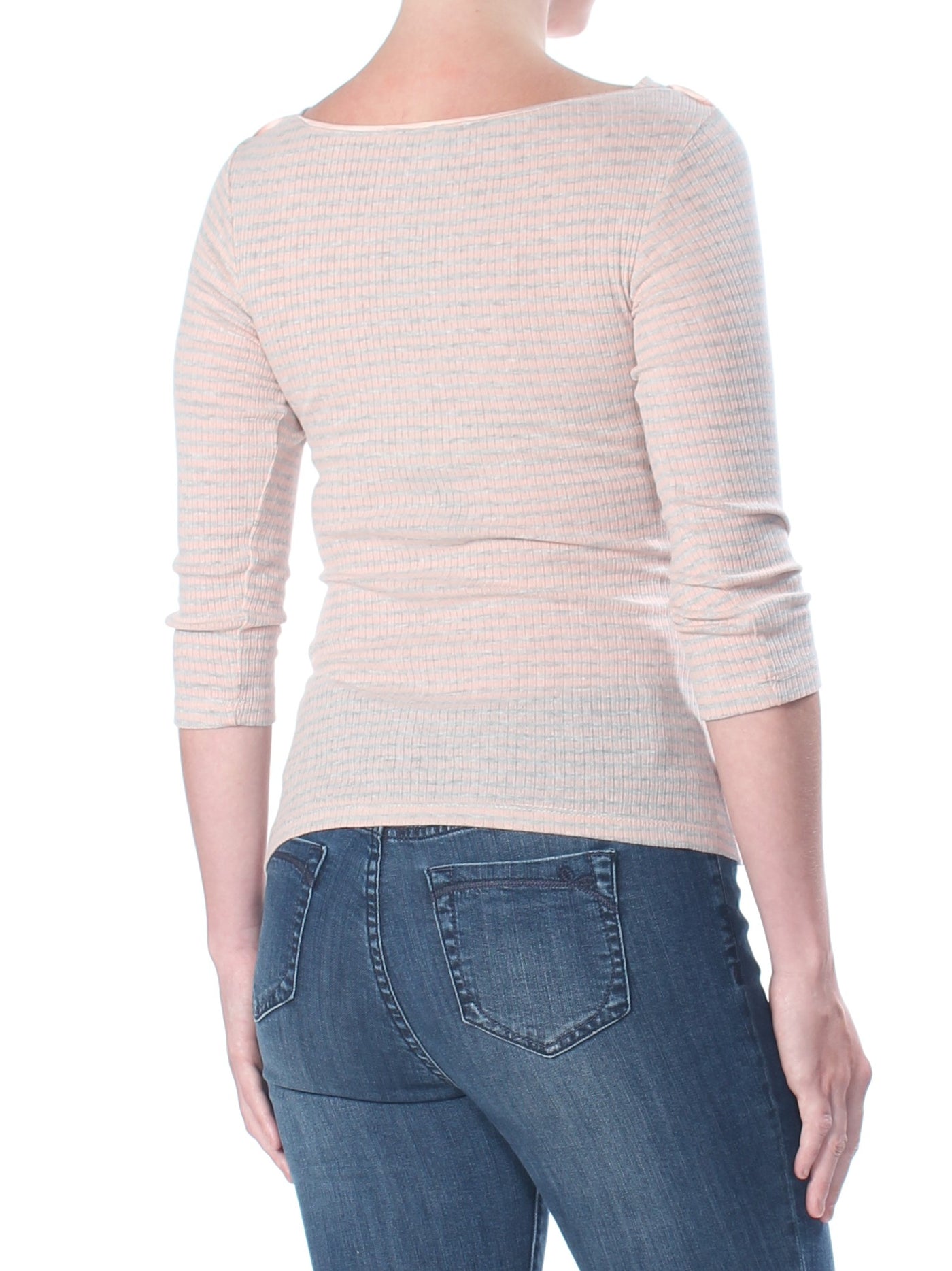 WILLIAM RAST Womens Gray Ruched Striped 3/4 Sleeve Boat Neck T-Shirt