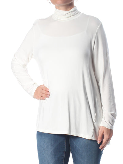 STYLE & COMPANY Womens Ivory Ruched Long Sleeve Turtle Neck T-Shirt