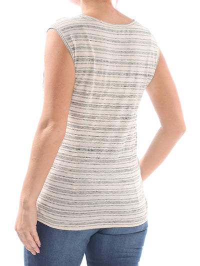 WILLIAM RAST Womens Gray Striped Corset Detail Sleeveless Crew Neck Top