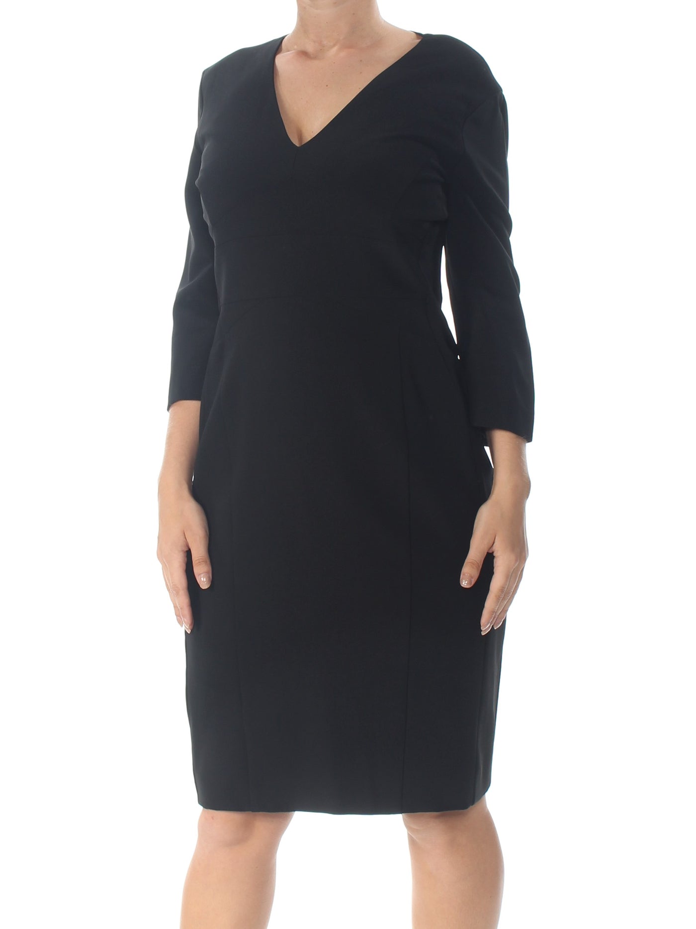 NARCISO RODRIGUEZ Womens Black Long Sleeve V Neck Knee Length Shift Dress