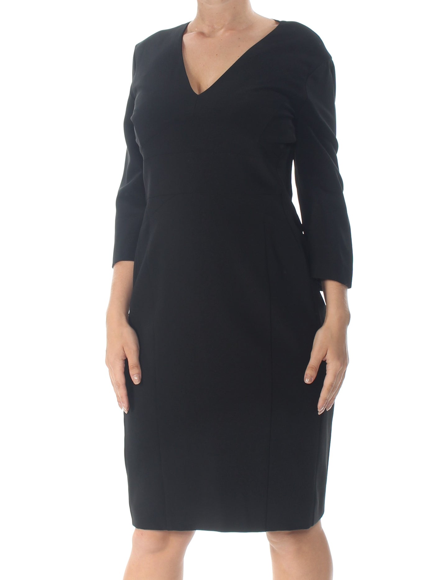 NARCISO RODRIGUEZ Womens Black Long Sleeve V Neck Knee Length Shift Dress