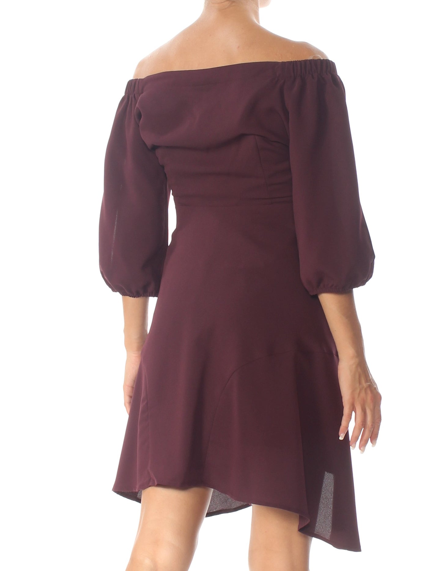 BAR III Womens Burgundy Off Shoulder Knee Length A-Line Dress