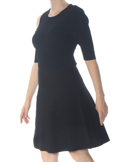 BAR III Womens Black Jewel Neck Knee Length Fit + Flare Dress