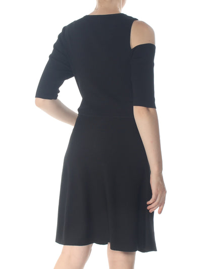 BAR III Womens Black Jewel Neck Knee Length Fit + Flare Dress