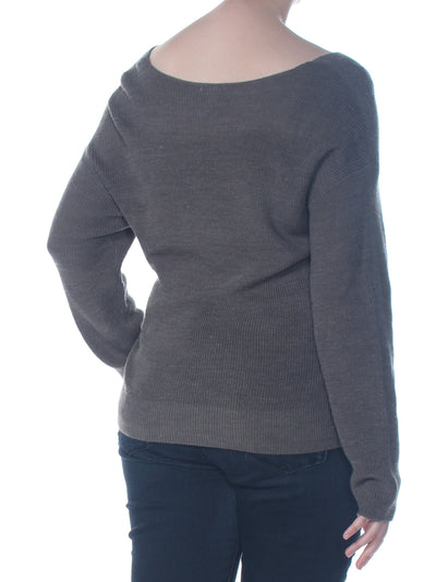 BAR III Womens Gray Long Sleeve V Neck Sweater