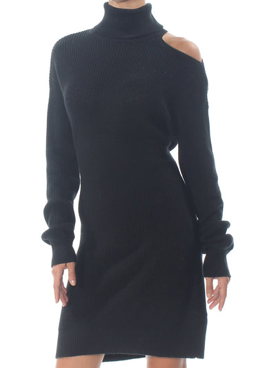 BAR III Womens Black Cold Shoulder Long Sleeve Turtle Neck Tunic Top