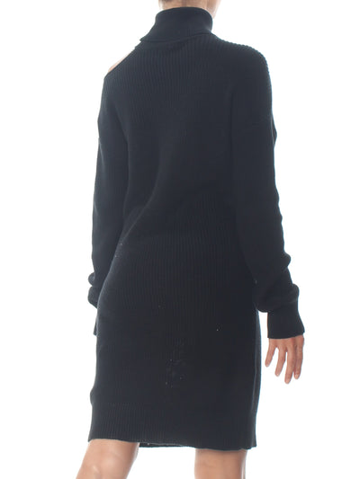 BAR III Womens Black Cold Shoulder Long Sleeve Turtle Neck Tunic Top