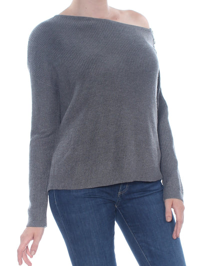 BAR III Womens Gray Cold Shoulder Long Sleeve Asymmetrical Neckline Sweater