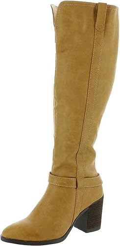 MIA Womens Yellow Elastic Gore Side Pull Tabs Cushioned Hamilton Almond Toe Block Heel Zip-Up Dress Boots 8 M
