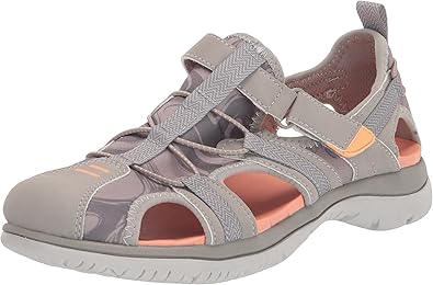 DR SCHOLLS Womens Gray Colorblocked Stripe Back Pull-Tab Cushioned Goring Adelle Trek Round Toe Block Heel Sandals Shoes 8 M