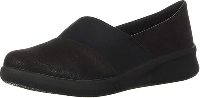 CLOUD STEPPERS BY CLARKS Womens Black Impact Absorption Cushioned Removable Insole Sillian Round Toe Wedge Slip On Flats 10 W