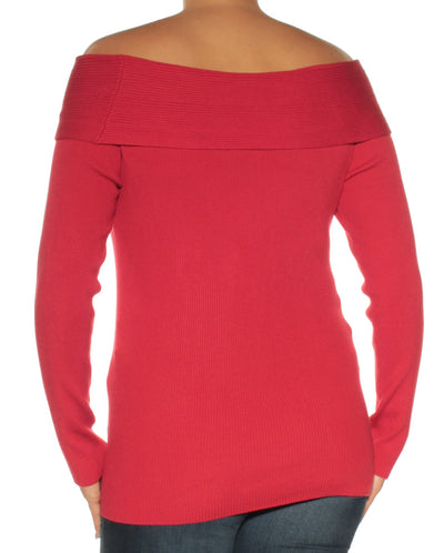 INC Womens Red Long Sleeve Off Shoulder Sweater