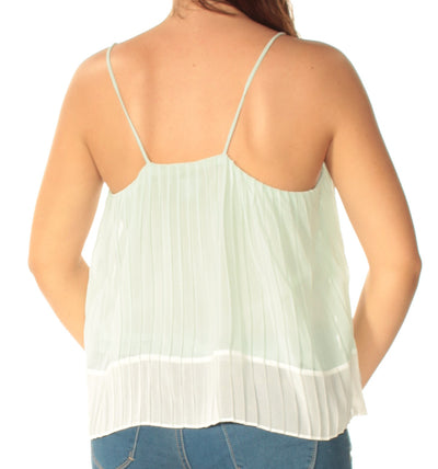 BAR III Womens Green Pleated Color Block Spaghetti Strap Scoop Neck Top