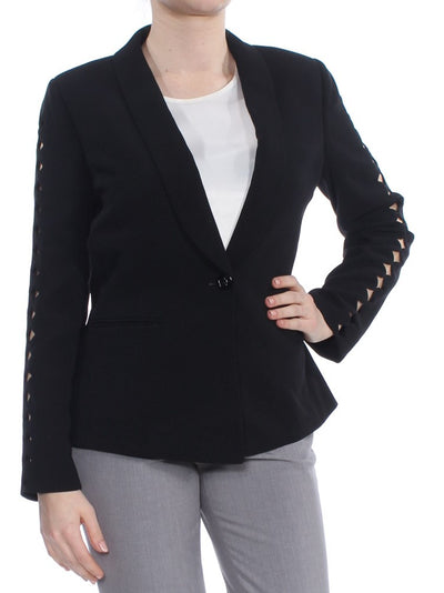 TAHARI Womens Black Scalloped Sleeve Wear To Work Blazer Jacket