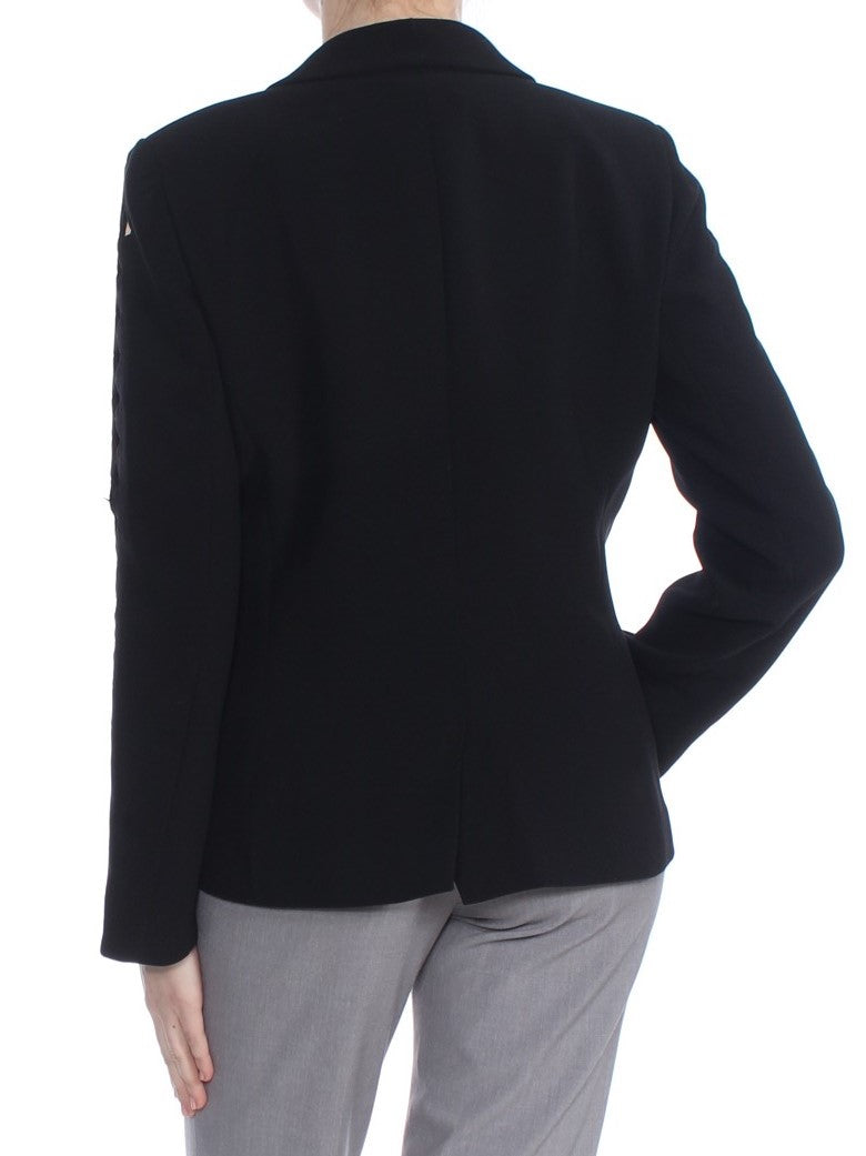 TAHARI Womens Black Scalloped Sleeve Wear To Work Blazer Jacket