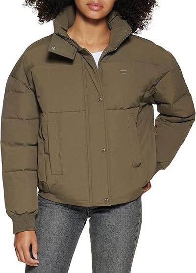 LEVI'S Womens Green Zippered Pocketed Hooded Long Sleeve Mock Neck Puffer Winter Jacket Coat S