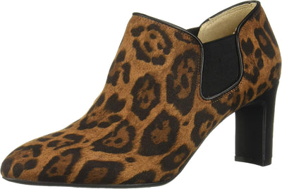 LIFE STRIDE Womens Brown Leopard Print Goring Cushioned Gilmore Round Toe Block Heel Slip On Shootie 9.5 W