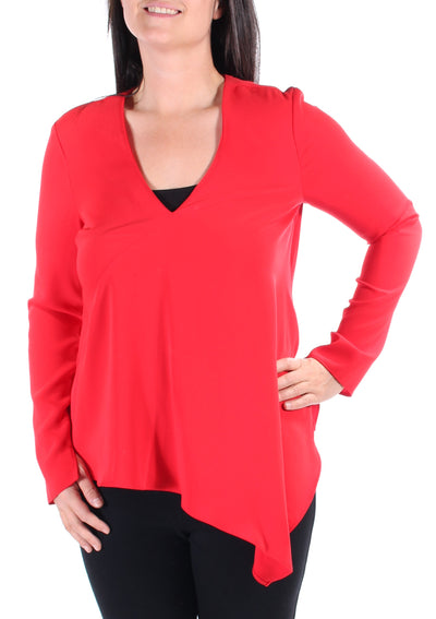 RACHEL ROY Womens Red Long Sleeve V Neck Top