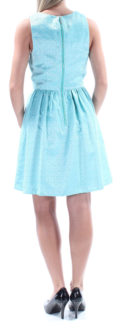 KENSIE Womens Teal Embroidered Cut Out Polka Dot Sleeveless Jewel Neck Above The Knee Fit + Flare Dress