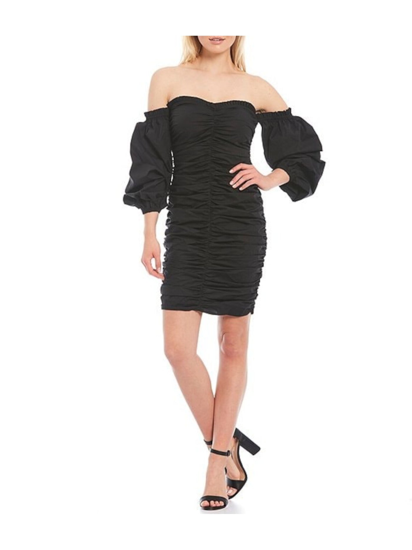 GUESS Womens Black Balloon Sleeve Off Shoulder Cocktail Body Con Dress 4