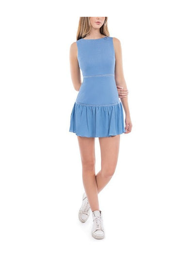 B DARLIN Womens Blue Sleeveless Round Neck Mini Fit + Flare Dress 5\6