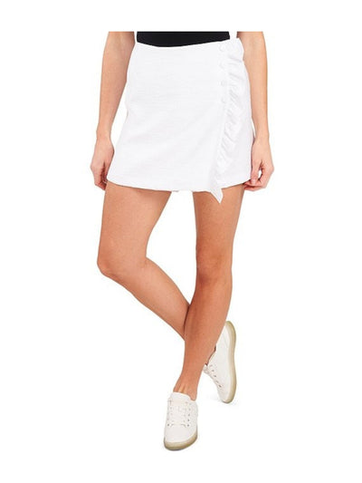 CECE Womens White Zippered Ruffled High-rise Mini Faux Wrap Skort 8