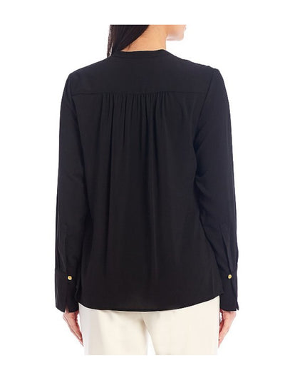 CALVIN KLEIN Womens Black Long Sleeve Split Wear To Work Blouse XS