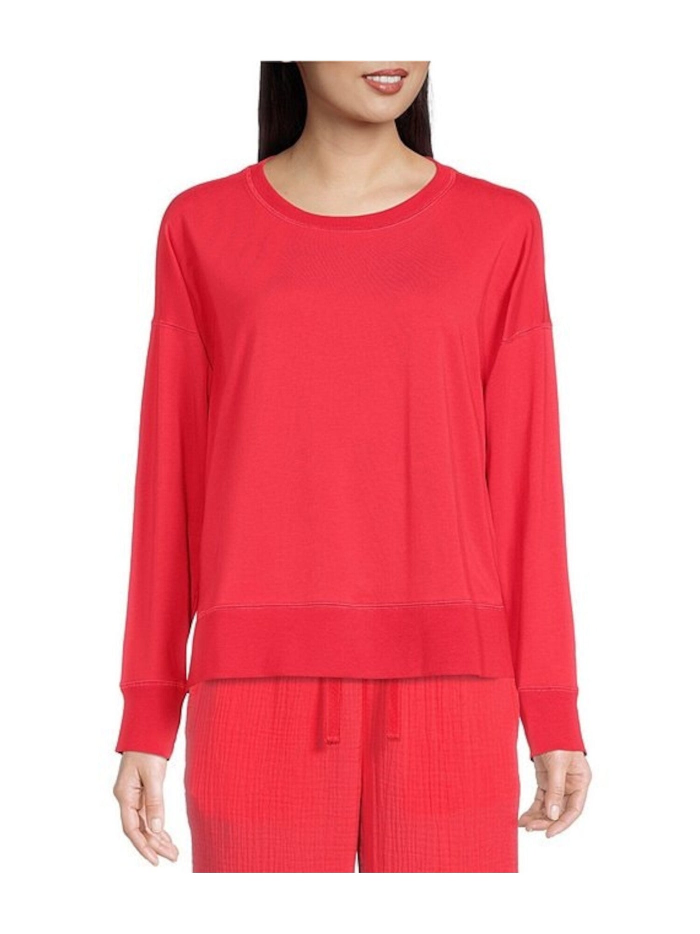 EILEEN FISHER Womens Red Knit Ribbed Ballet-neck Lightweight Long Sleeve Hi-Lo Top Plus 2X
