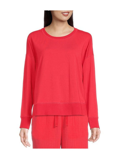 EILEEN FISHER Womens Red Knit Ribbed Ballet-neck Lightweight Long Sleeve Hi-Lo Top Plus 2X