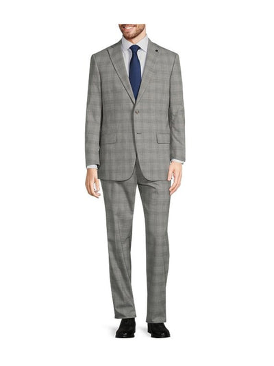 HART SCHAFFNER MARX Mens Gray Flat Front, Straight Leg Plaid Classic Fit Suit 40REG\33W