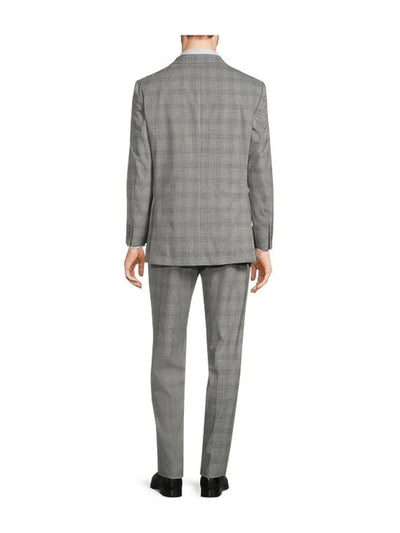 HART SCHAFFNER MARX Mens Gray Flat Front, Straight Leg Plaid Classic Fit Suit 40REG\33W