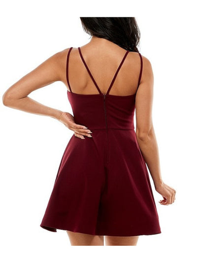 B DARLIN Womens Burgundy Stretch Zippered Spaghetti Strap Sweetheart Neckline Mini Party Fit + Flare Dress 9\10