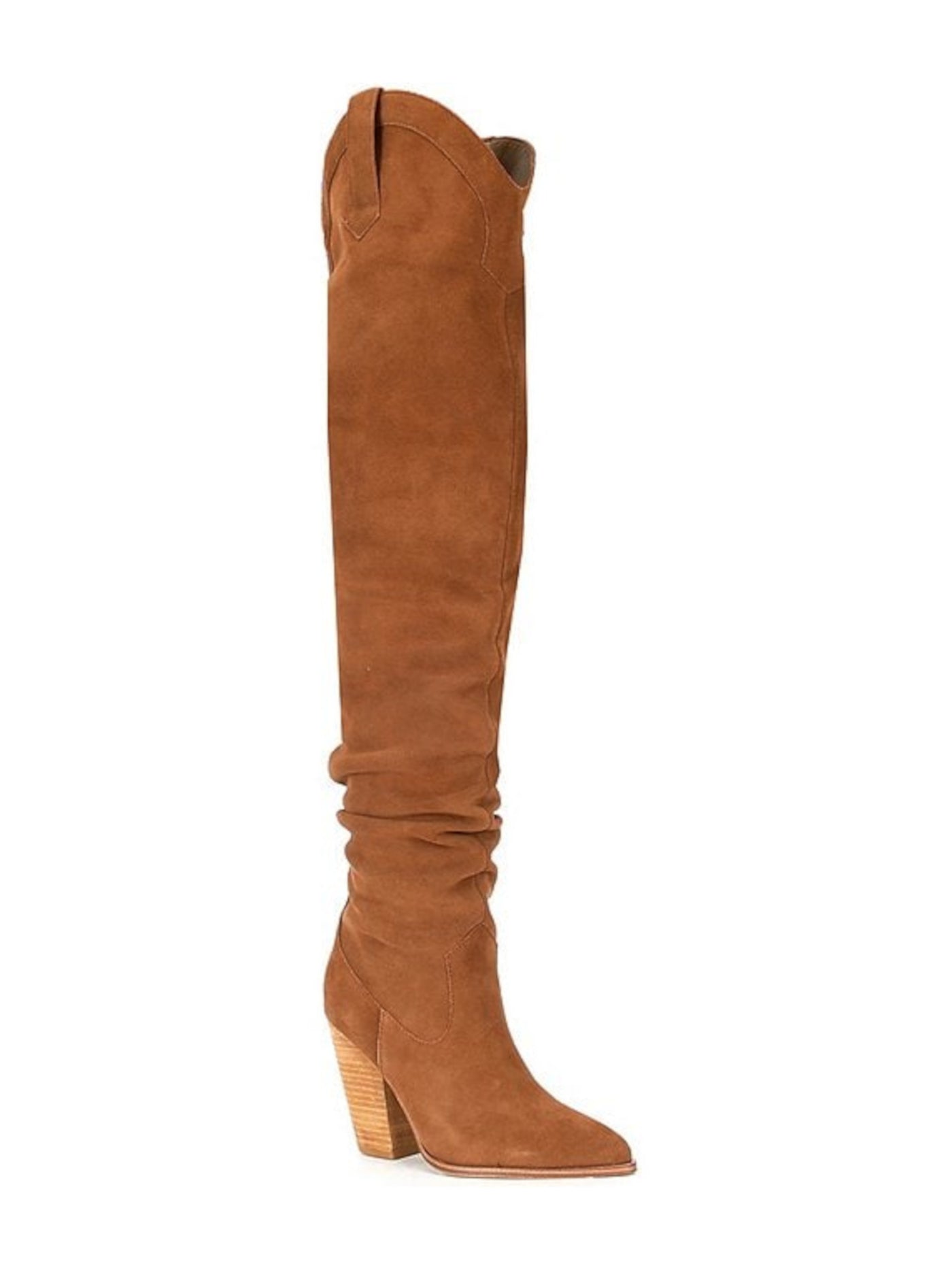 STEVE MADDEN Womens Brown Side Pull-Tabs Cowboy Details Ruched Landy Pointed Toe Stacked Heel Leather Heeled Boots 7.5 M